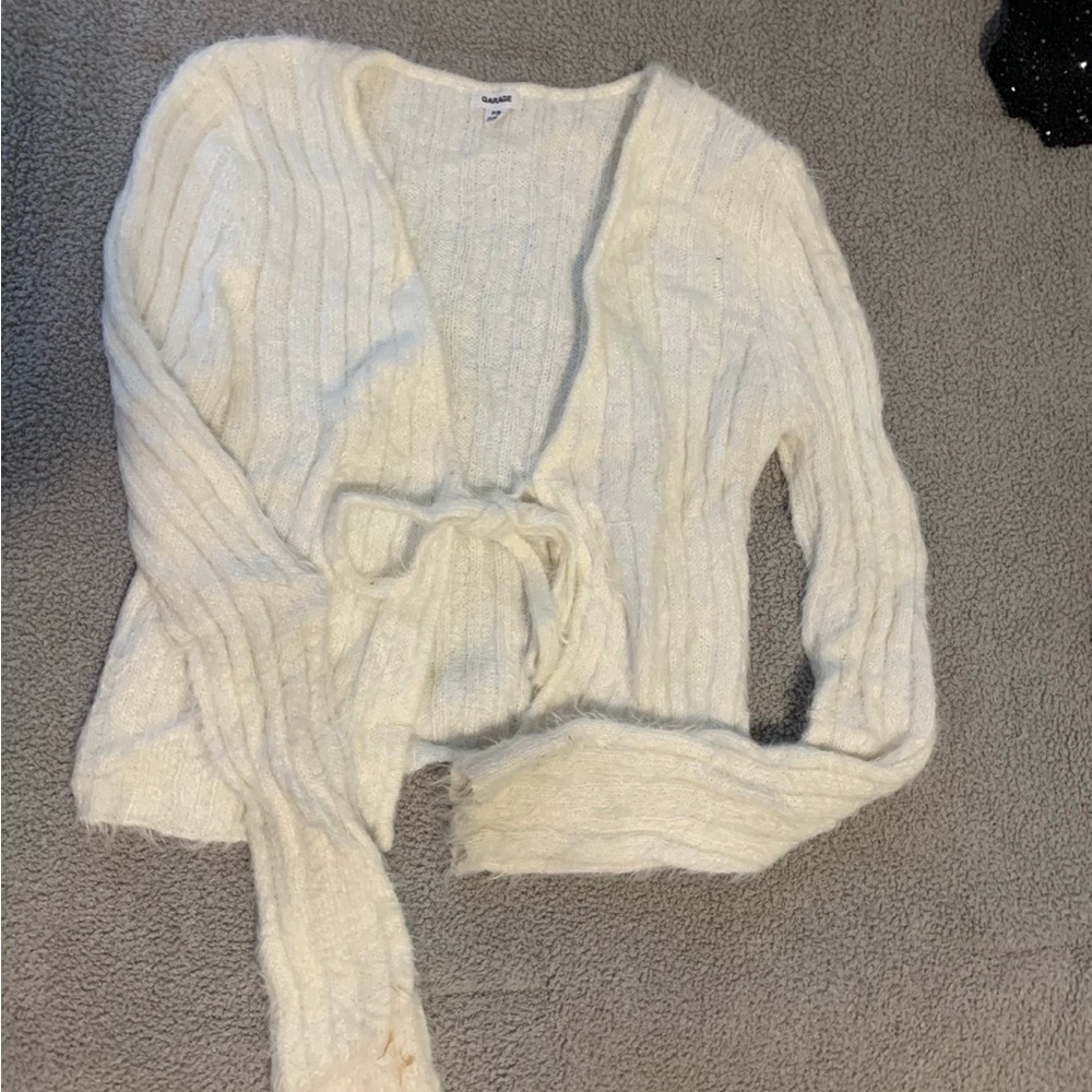 Garage Cream Long Sleeve Tie-Front Top